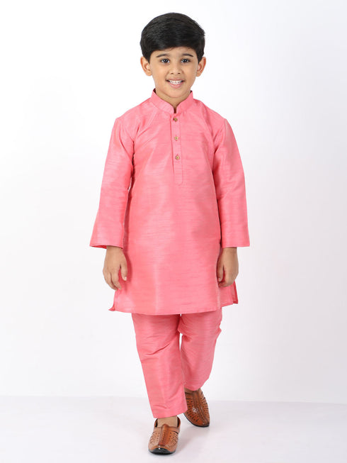 Vastramay Boys Pink Silk Blend Kurta and Pyjama Set