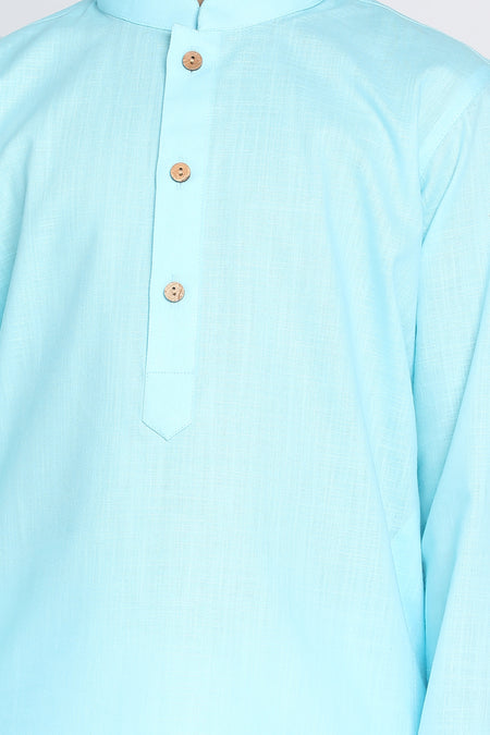 VASTRAMAY Aqua Blue Cotton Baap Beta Kurta Dhoti Set