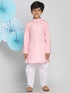 Vastramay Boys Pink And White Kurta Pyjama Set