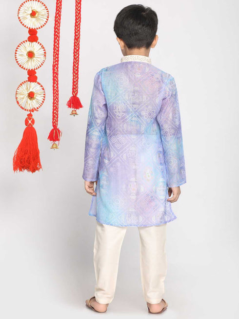 Vastramay Boys' Blue And Cream Kurta Pyjama Set