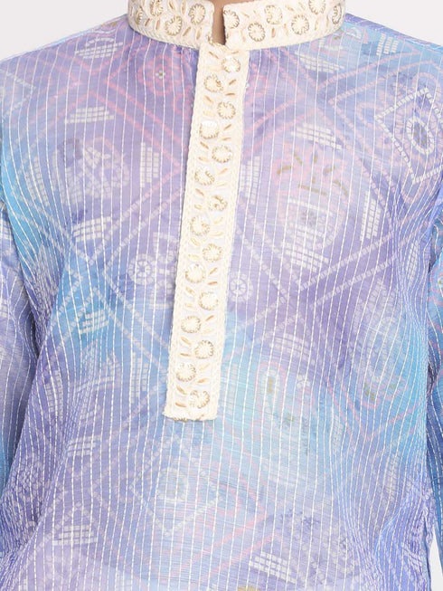 Vastramay Boys' Blue And Cream Kurta Pyjama Set
