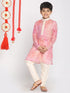Vastramay Boys' Pink And Cream Kurta Pyjama Set
