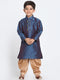 Vastramay Boys' Deep Blue Cotton Silk Blend Kurta and Rose Gold Dhoti Pant Set
