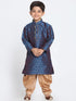 Vastramay Boys' Deep Blue Cotton Silk Blend Kurta and Rose Gold Dhoti Pant Set