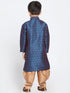 Vastramay Boys' Deep Blue Cotton Silk Blend Kurta and Rose Gold Dhoti Pant Set