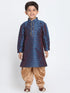 Vastramay Boys' Deep Blue Cotton Silk Blend Kurta and Rose Gold Dhoti Pant Set