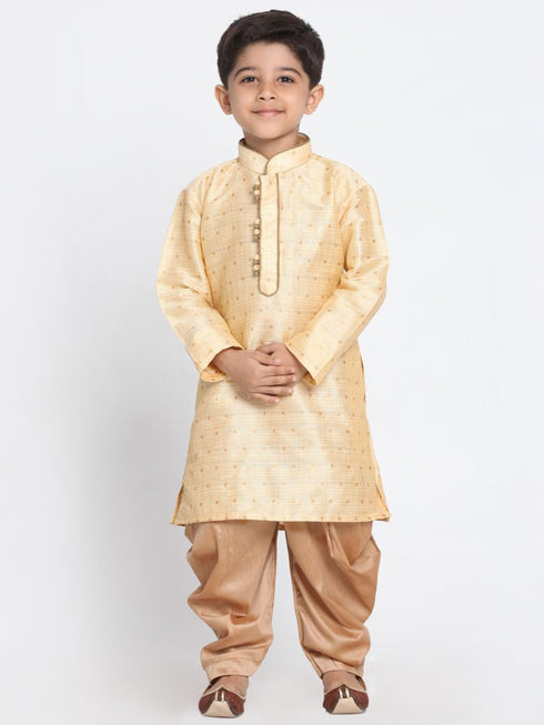Vastramay Boys' Gold Cotton Silk Blend Kurta and Dhoti Pant Set