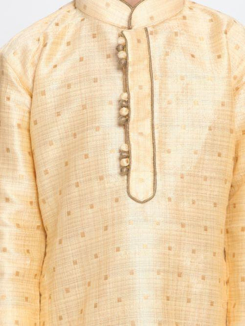 Vastramay Boys' Gold Cotton Silk Blend Kurta and Dhoti Pant Set