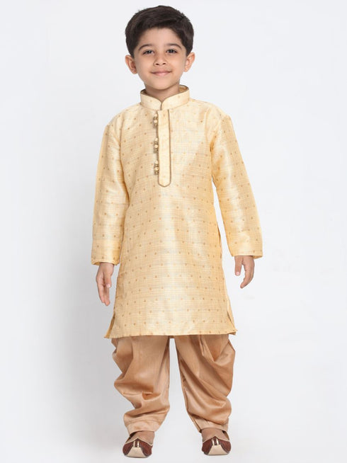 Vastramay Boys' Gold Cotton Silk Blend Kurta and Dhoti Pant Set
