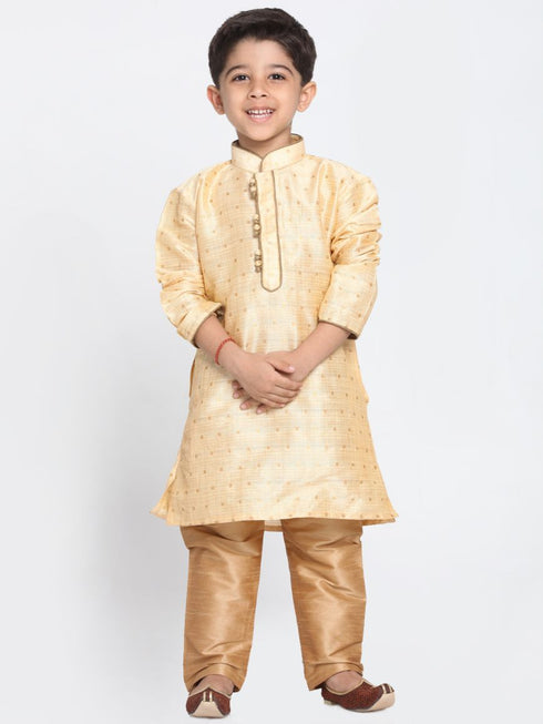 Vastramay Boys' Gold Cotton Silk Blend Kurta and Pyjama Set