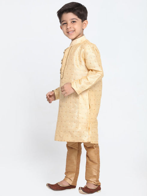 Vastramay Boys' Gold Cotton Silk Blend Kurta and Pyjama Set