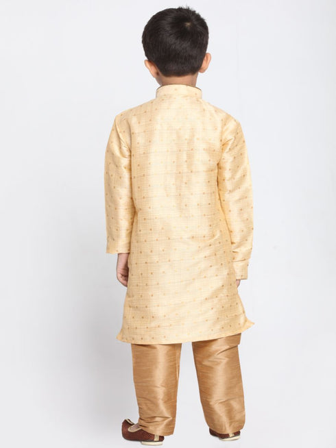 Vastramay Boys' Gold Cotton Silk Blend Kurta and Pyjama Set