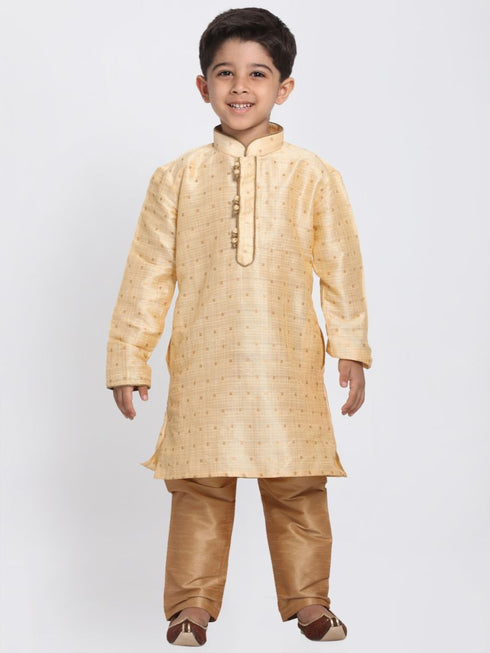 Vastramay Boys' Gold Cotton Silk Blend Kurta and Pyjama Set