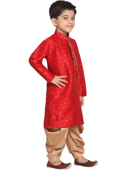 Vastramay Silk Blend Maroon Woven Sibling Set