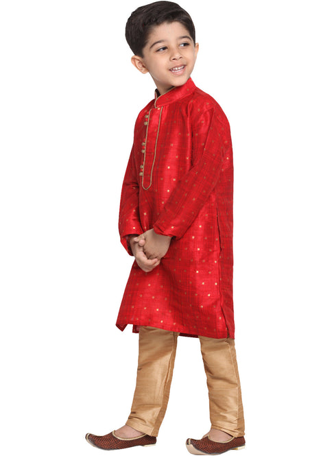 Vastramay Silk Blend Maroon Woven Siblings Set