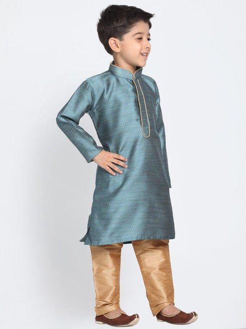 Vastramay Boys' Blue Cotton Silk Blend Kurta and Pyjama Set