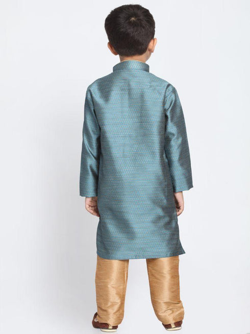 Vastramay Boys' Blue Cotton Silk Blend Kurta and Pyjama Set