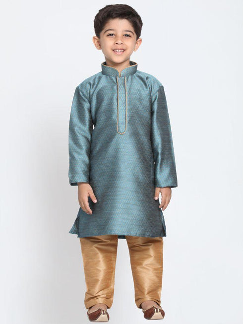Vastramay Boys' Blue Cotton Silk Blend Kurta and Pyjama Set