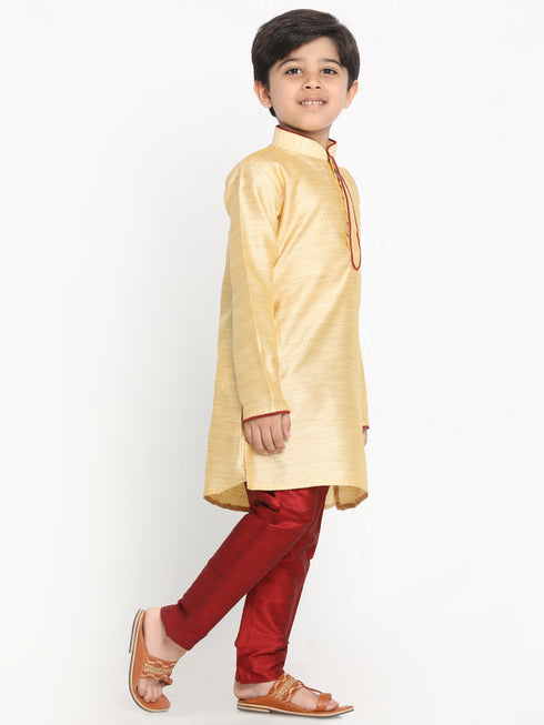 Vastramay Boys' Gold Silk Blend Kurta and Pyjama Set