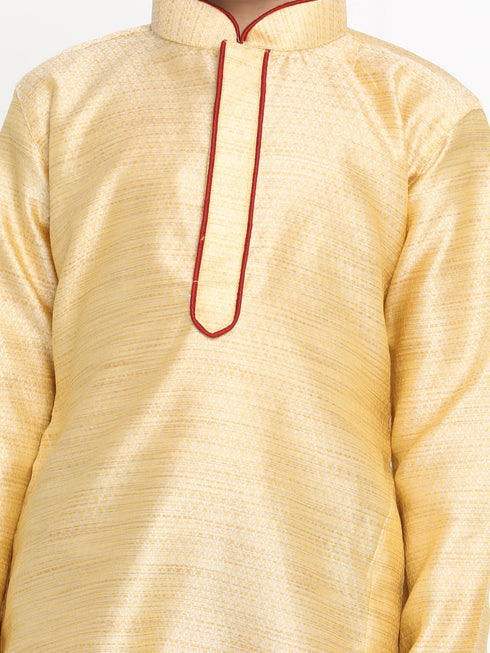 Vastramay Boys' Gold Silk Blend Kurta and Pyjama Set