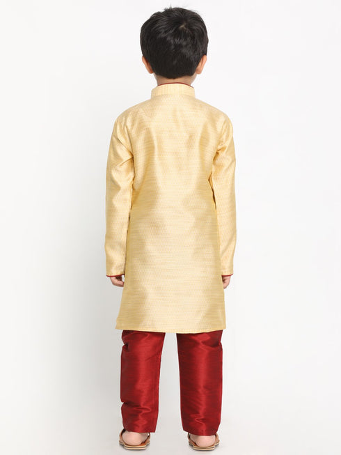 Vastramay Boys' Gold Silk Blend Kurta and Pyjama Set