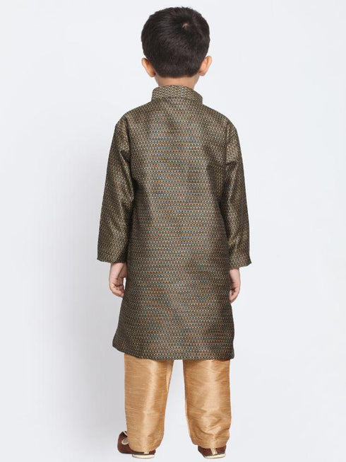 Vastramay Boys' Black Cotton Silk Blend Kurta and Pyjama Set