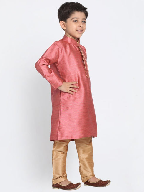Vastramay Boys' Pink Cotton Silk Blend Kurta and Pyjama Set