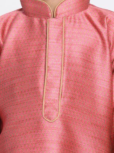 Vastramay Boys' Pink Cotton Silk Blend Kurta and Pyjama Set