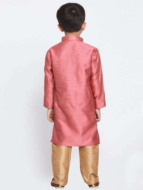Vastramay Boys' Pink Cotton Silk Blend Kurta and Pyjama Set