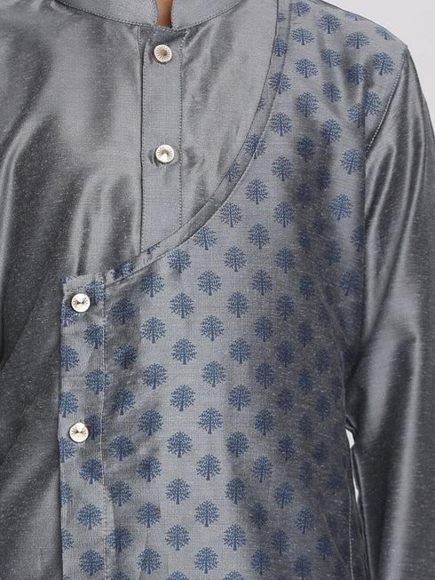Vastramay Boys Grey Layered Asymmetric Kurta with Pyjama