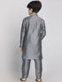 Vastramay Boys Grey Layered Asymmetric Kurta with Pyjama