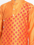 Vastramay Orange Silk Blend Ethnic Print Kurta Pyjama Sibling Set