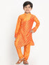 Vastramay Orange Silk Blend Ethnic Print Kurta Pyjama Sibling Set