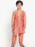 Vastramay Pink Silk Blend Ethnic Print Kurta Pyjama Sibling Set
