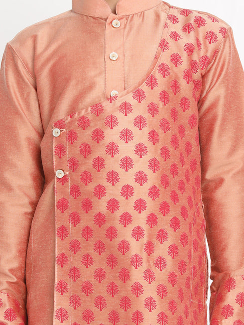 Vastramay Pink Silk Blend Ethnic Print Kurta Pyjama Sibling Set