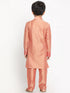 Vastramay Pink Silk Blend Ethnic Print Kurta Pyjama Sibling Set