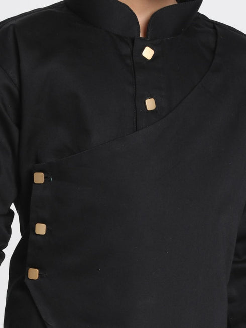 Vastramay Boys' Black Cotton Satin Blend Kurta and Pyjama Set
