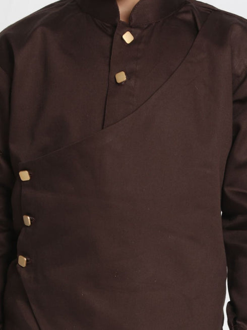 Vastramay Boys' Brown Cotton Silk Blend Kurta and Pyjama Set