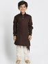 Vastramay Boys' Brown Cotton Silk Blend Kurta and Pyjama Set