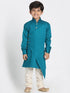 Vastramay Boys' Green Cotton Silk Blend Kurta and Pyjama Set
