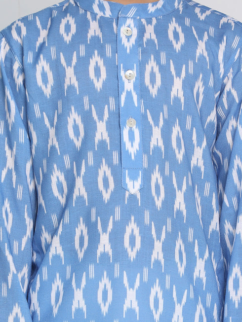 Vastramay Boys Traditional Ikkat Print Flat Collar Kurta And Pyjama Set