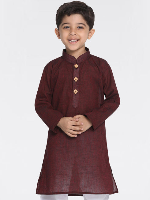 Vastramay Boy's Maroon Handloom Pure Cotton Kurta