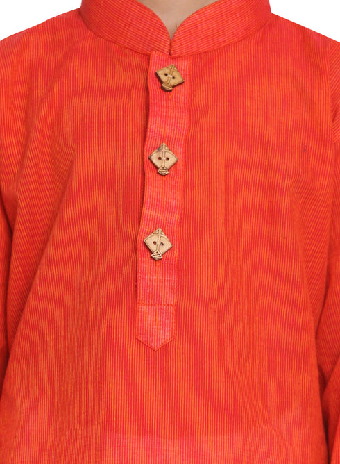 Vastramay Boy's Red Handloom Pure Cotton Kurta