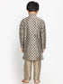 Vastramay Brown Silk Blend Ethnic Print Kurta Pyjama Sibling Set