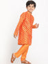 Vastramay Boy's Orange Printed Design Kurta with Churidar