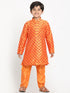 Vastramay Orange Silk Blend Ethnic Print Kurta Pyjama Sibling Set