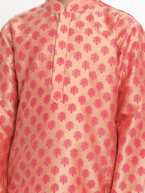 Vastramay Pink Silk Blend Ethnic Print Kurta Pyjama Sibling Set