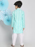 Vastramay Boy's Green Chikankari Kurta With White Pyjama Set