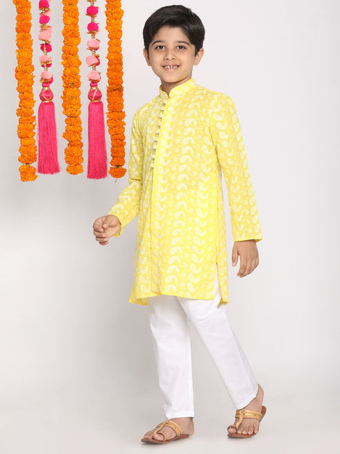 Vastramay Boys Mustard And White Kurta Pyjama Set