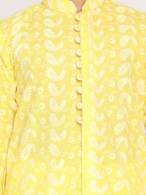 Vastramay Boys Mustard And White Kurta Pyjama Set